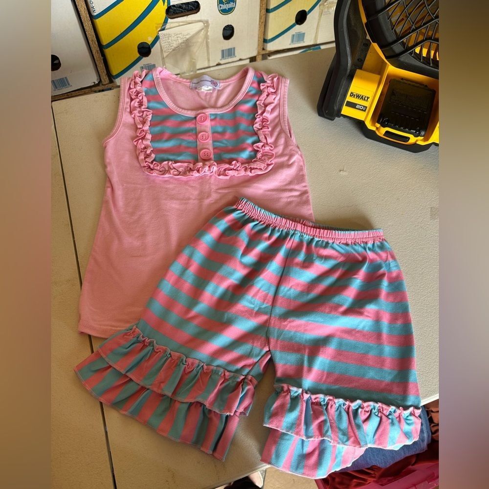 Adorable Sweetness Pink and Blue Striped Kids short set
